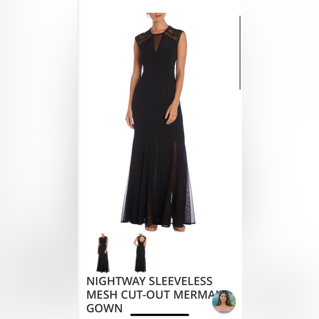 Nw Nightway Women’s Size 4 Black Mesh Cut Out Mermaid Gown Dress
